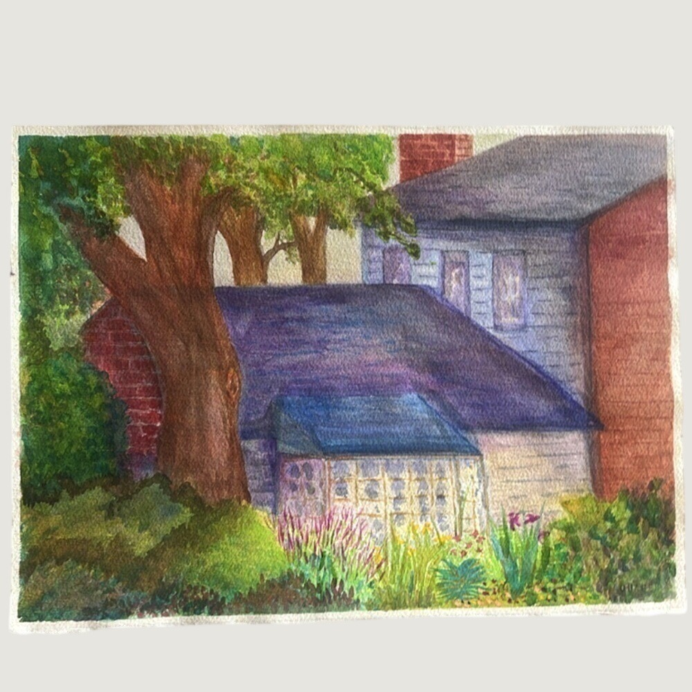 Original Watercolor Painting Landscape Cottage House Nature Unframed Artwork